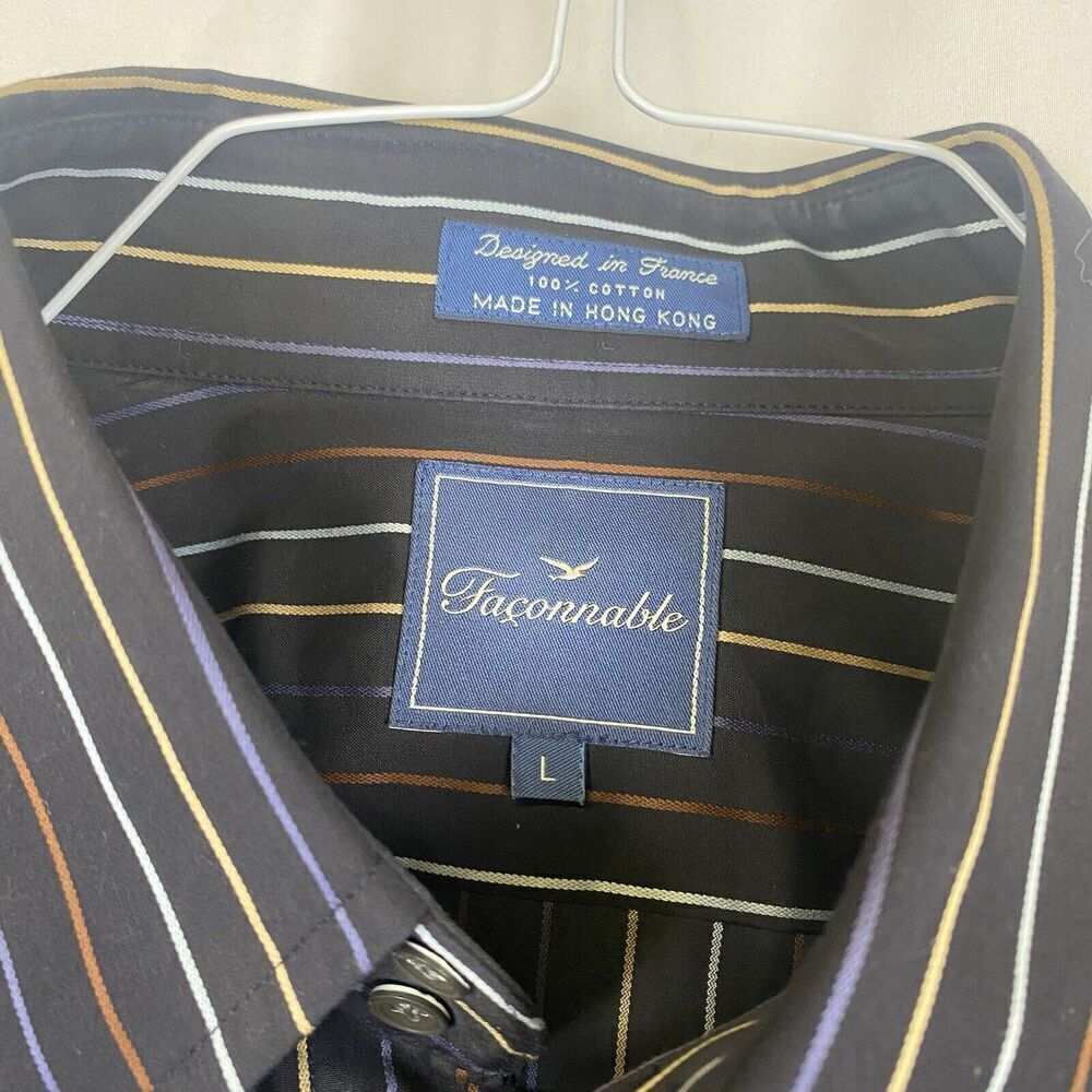 Faconnable mens black striped button up shirt Large
